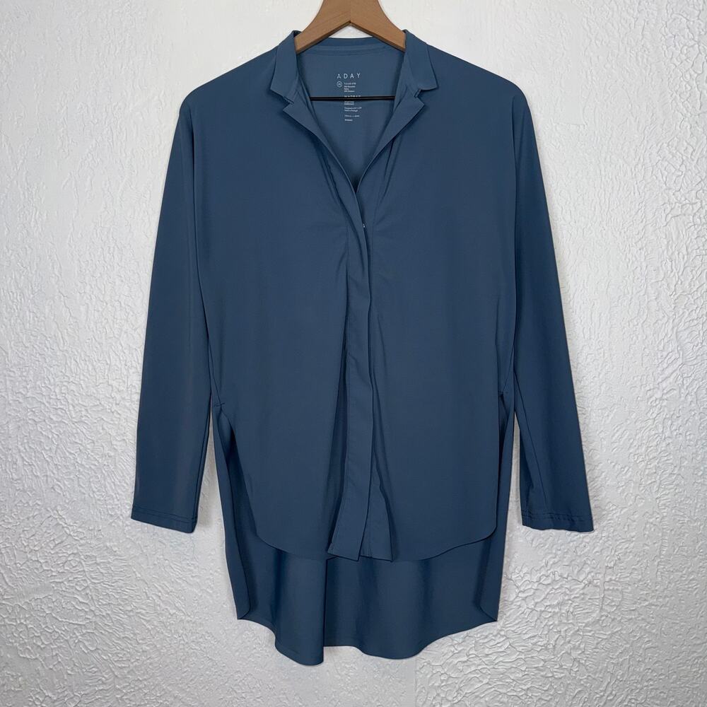 Aday Something Borrowed Long Sleeve Button Front Shirt Blue Minimalist Size XS